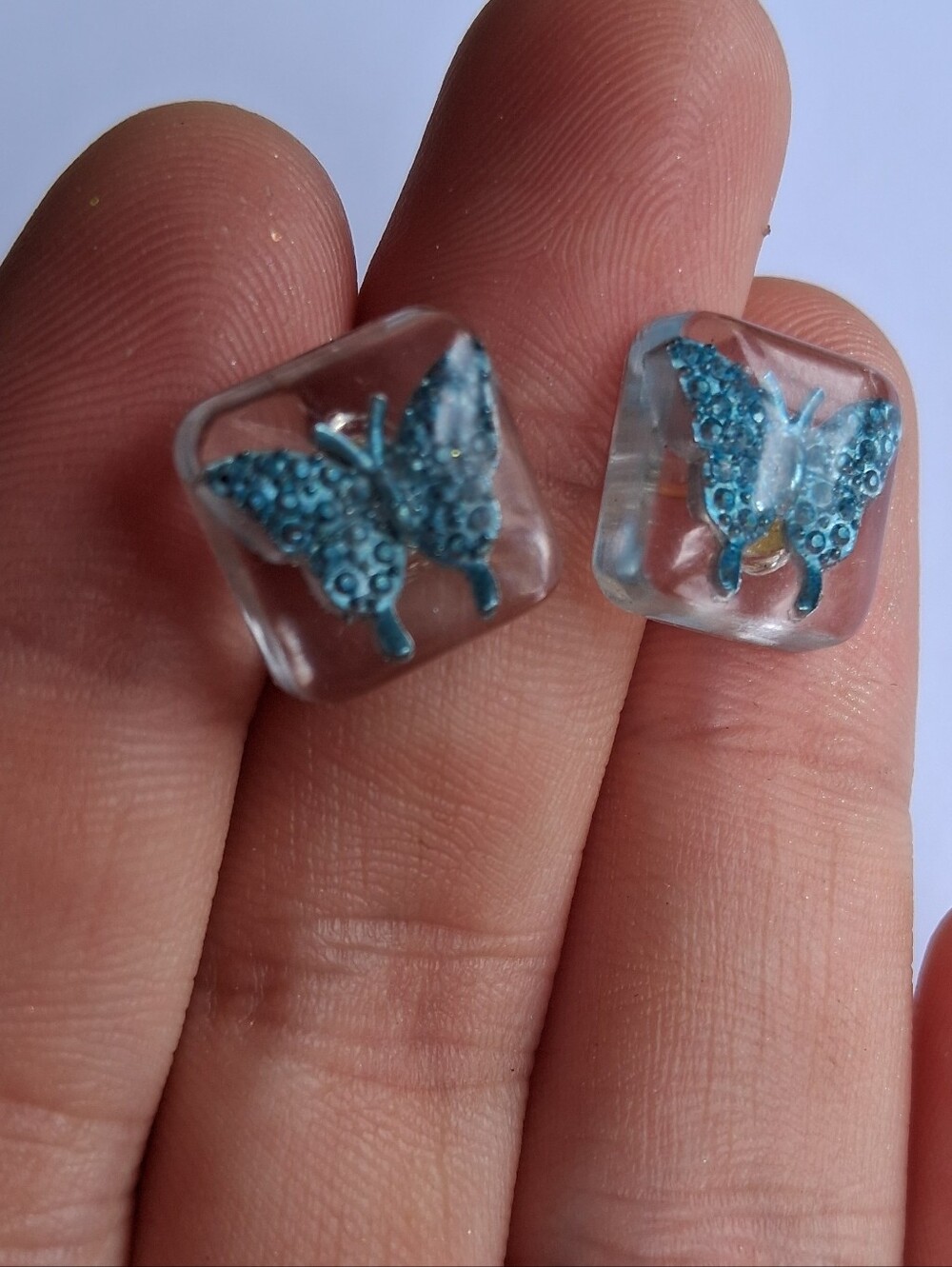 Hand Crafted Blue Butterfly Stud Earrings